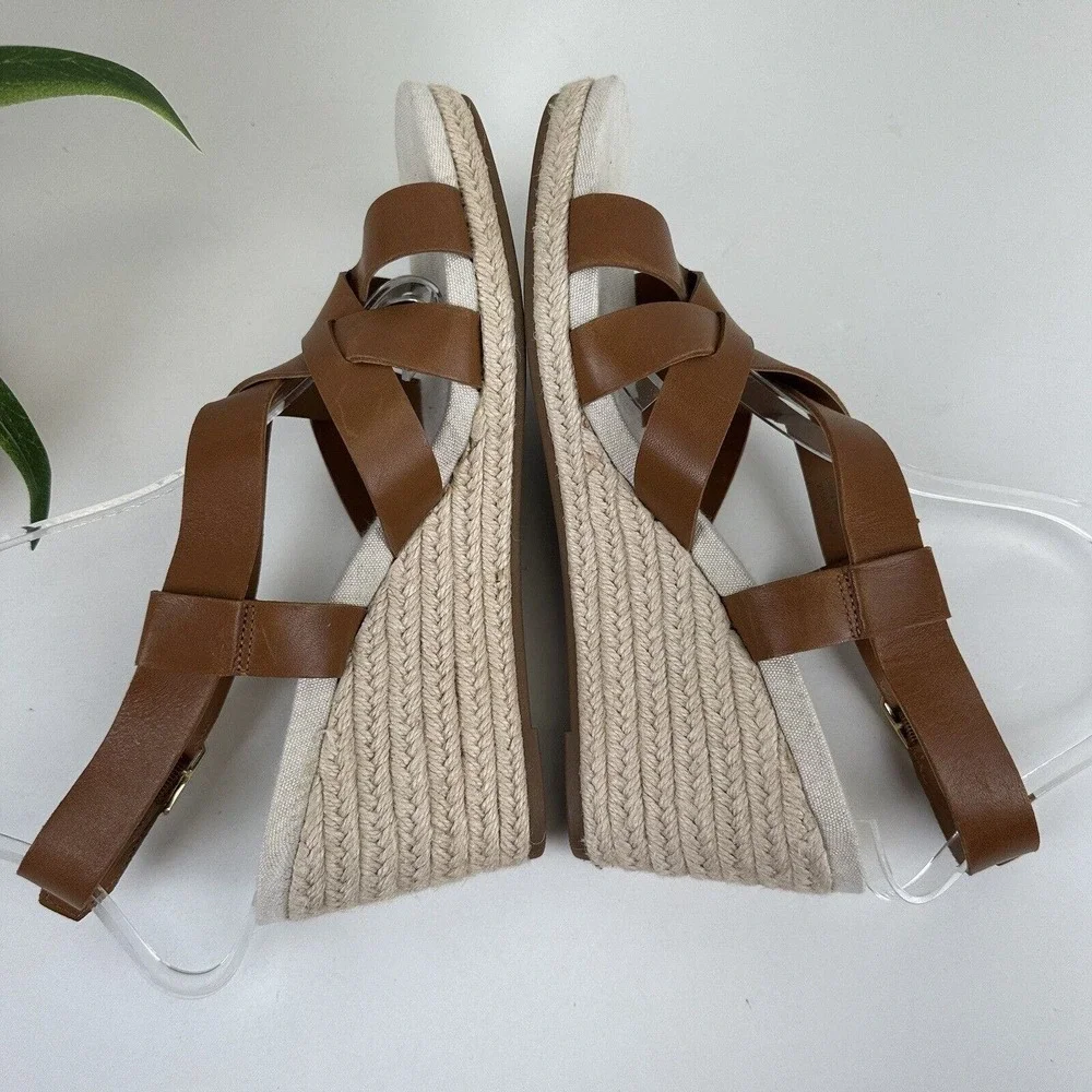 Cole Haan Grand 360 Crystal Espadrille Wedge Sandals Brown Leather Shoes Size 8B